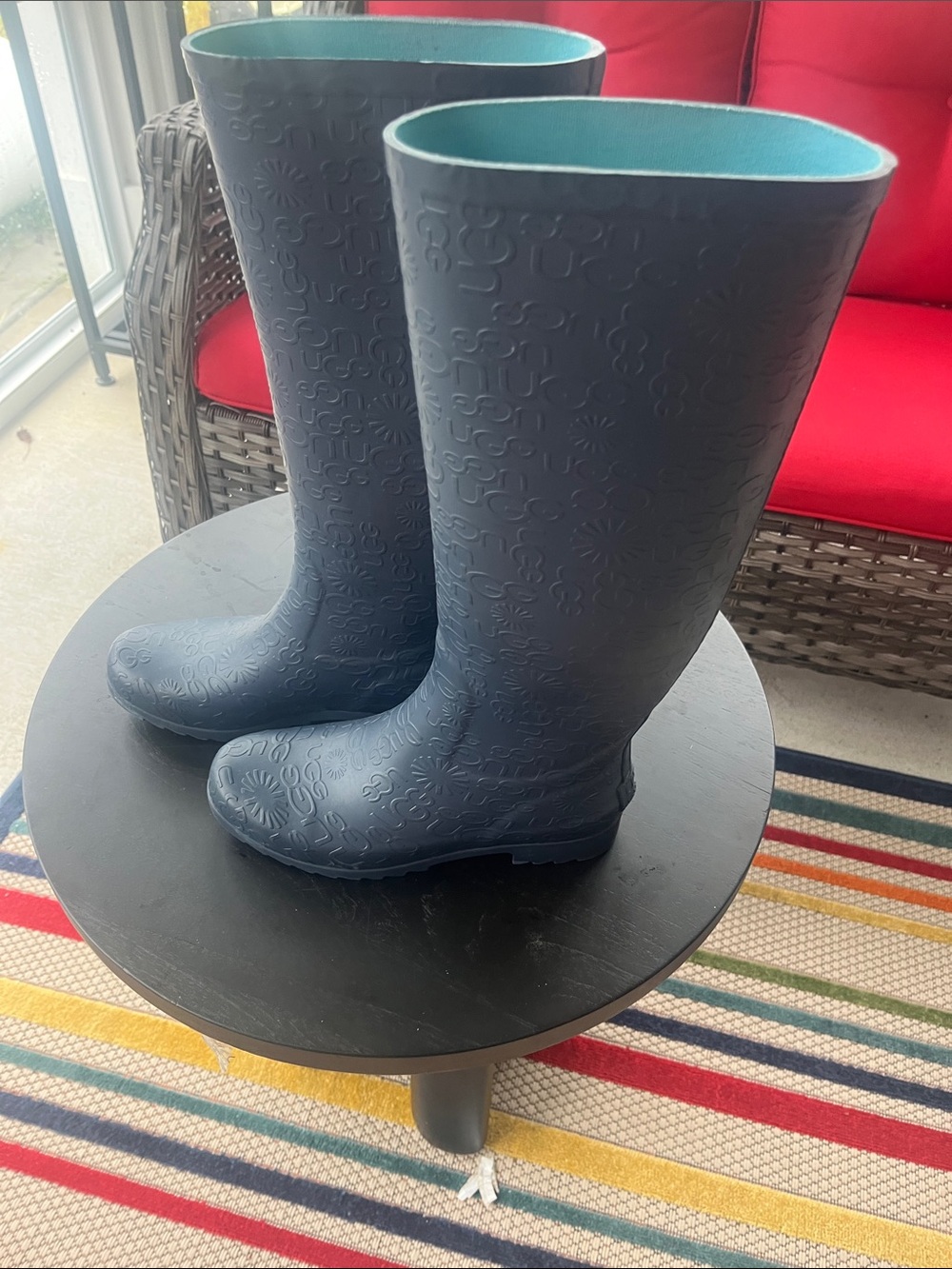 UGG Navy Rain Boots with Teal Interior